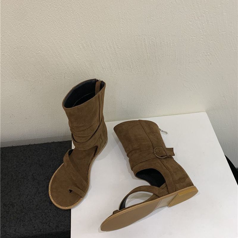 Damen modische Stiefeletten mit offener Zehenpartie und flexiblem Riemen R&B