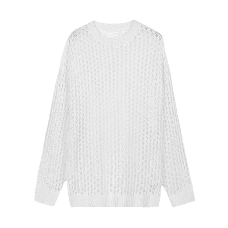 Damen luftiger Strickpullover mit modischer Netzstruktur R&B
