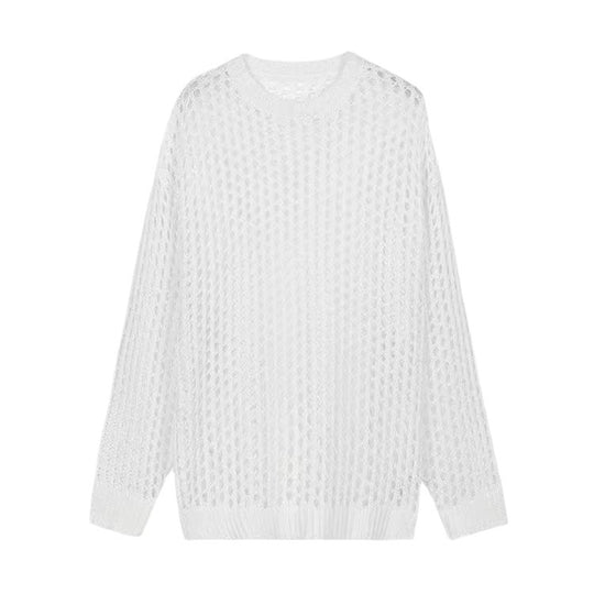 Damen luftiger Strickpullover mit modischer Netzstruktur R&B