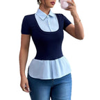 Damen Elegantes Oberteil mit fließendem Saum