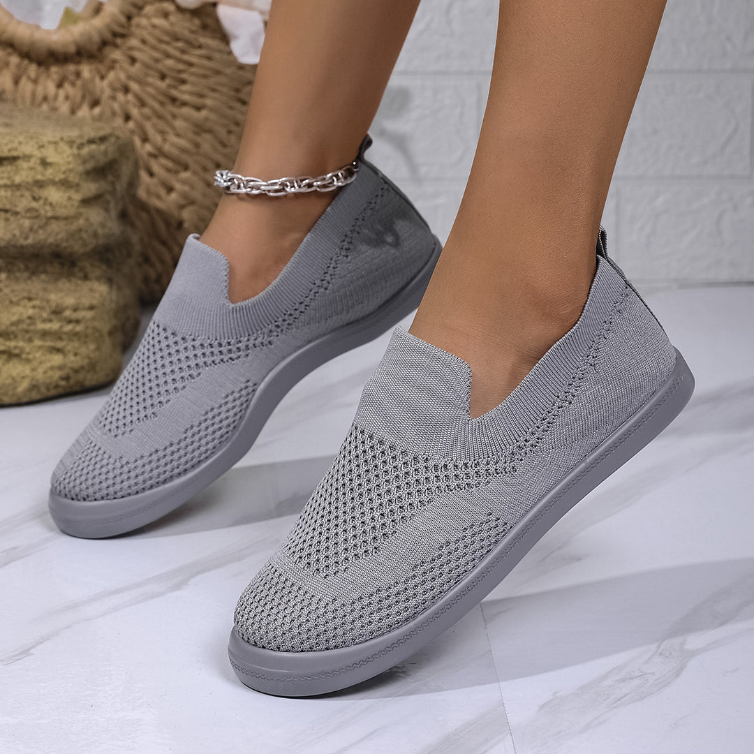 Damen bequeme Slip-On Sneakers mit atmungsaktivem Strickdesign R&B