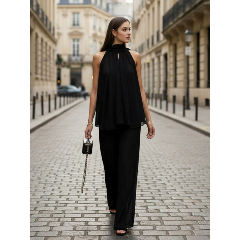 Damen Elegantes Chiffonoberteil mit tiefem Wasserfallausschnitt und fließendem Stoff R&B