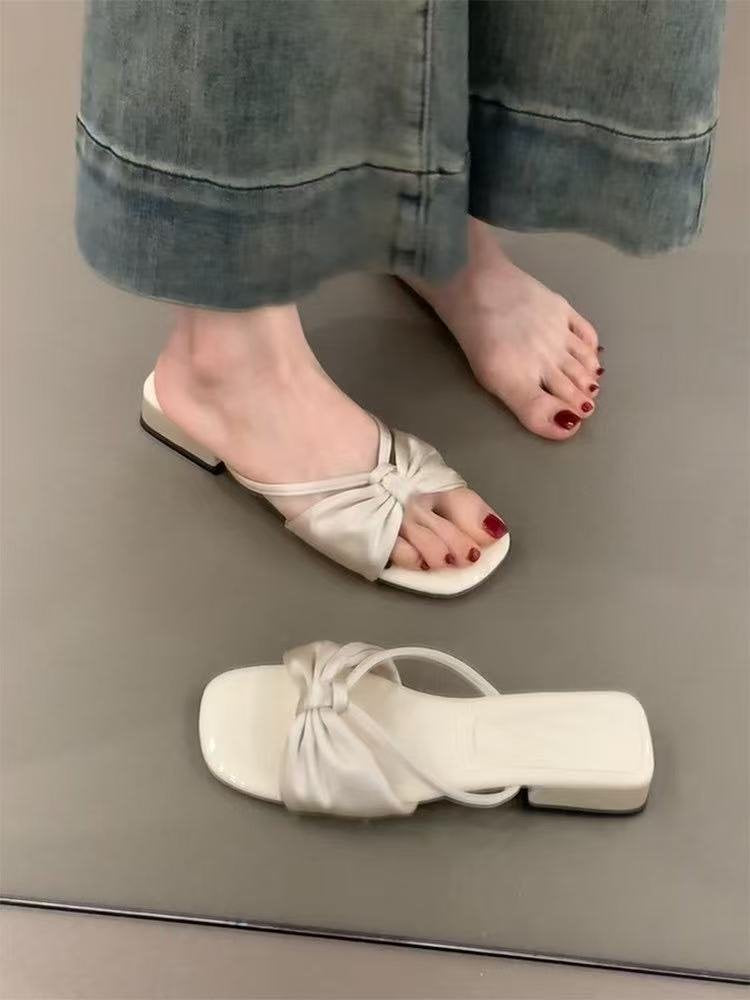 Damen elegante Riemchen-Pantoletten mit modischem Knoten-Design R&B