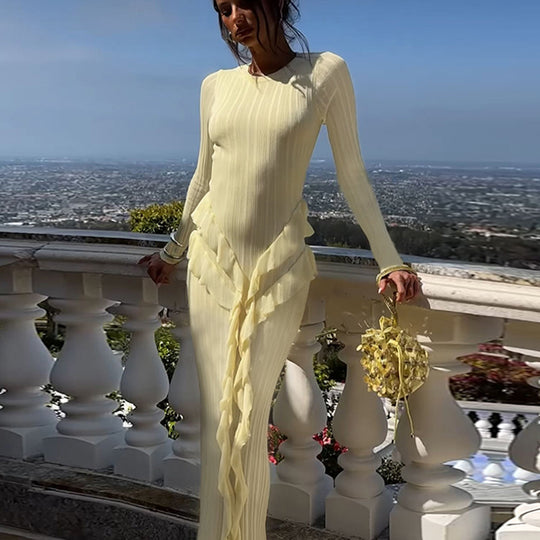 Damen Raffiniertes Langarmkleid mit Rüschendetails und bequemem Schnitt R&B