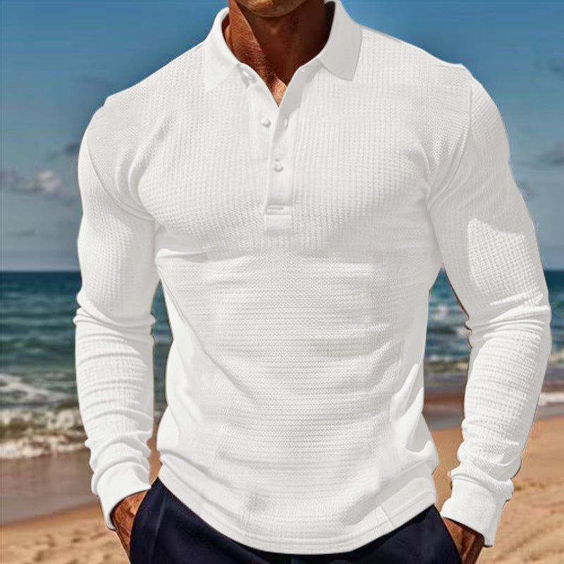 Herren Langarm-Henley-Shirt aus atmungsaktivem Strukturmaterial mit dekorativen Knöpfen R&B
