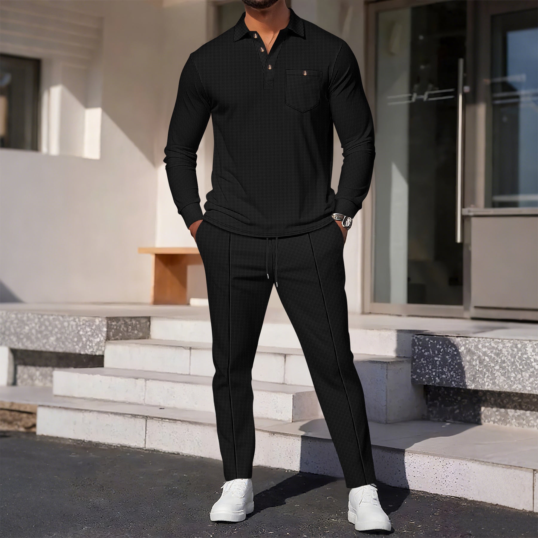 Herren eleganter Freizeitanzug mit strukturiertem Oberteil und modischen Hosen R&B