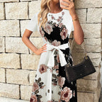 Damen Etuikleid mit floralen Motiven und taillierbarem Gürtel R&B