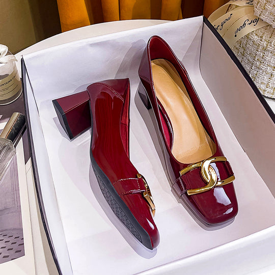 Damen elegante Blockabsatzschuhe mit modischem Schnallenakzent R&B