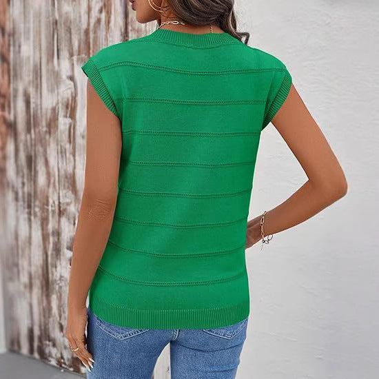 Damen ärmelloses Stricktop mit V-Ausschnitt und strukturiertem Design R&B