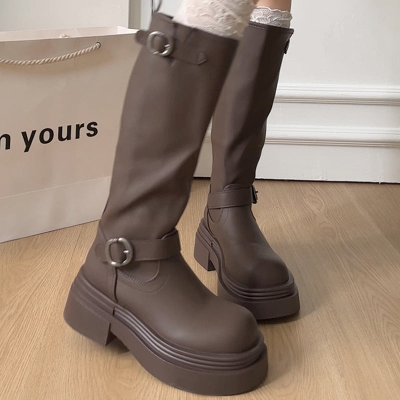Damen modische kniehohe Stiefel mit coolem Schnallen-Detail R&B