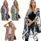 Damen Luftige Kimono-Cardigan mit aufwändigem Muster und fransenbesetzten Saum R&B