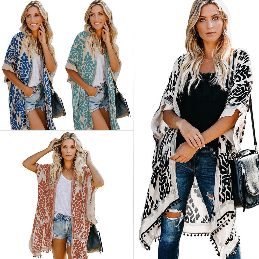 Damen Luftige Kimono-Cardigan mit aufwändigem Muster und fransenbesetzten Saum R&B