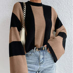 Damen Strickpullover mit strukturiertem Wabenmuster und weiten Ärmeln R&B