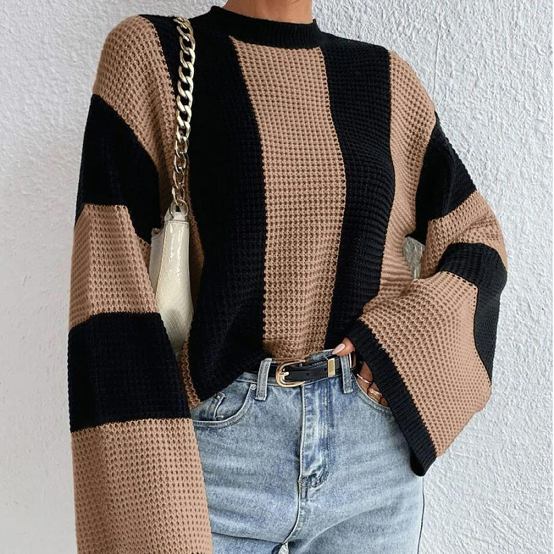 Damen Strickpullover mit strukturiertem Wabenmuster und weiten Ärmeln R&B