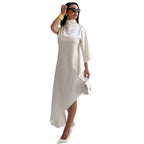 Damen Elegantes asymmetrisches Kleid mit hohem Kragen und seitlichem Schwung R&B