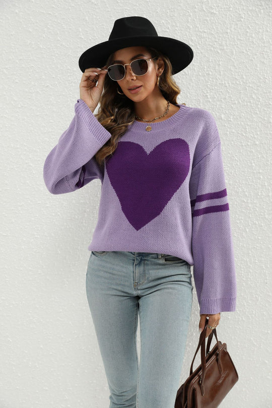 Damen Strickpullover mit Herzmotiv und lässigen Ärmelabschlüssen R&B
