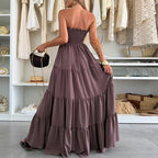 Damen Maxi-Kleid mit Smocked-Oberteil und voluminösen Rüschen R&B