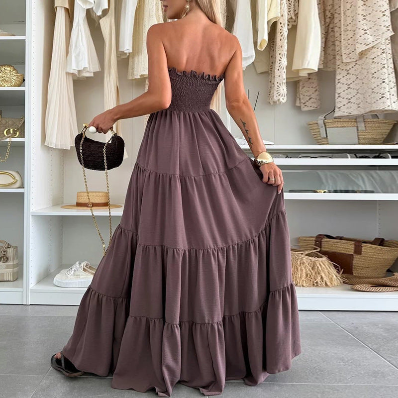 Damen Maxi-Kleid mit Smocked-Oberteil und voluminösen Rüschen R&B