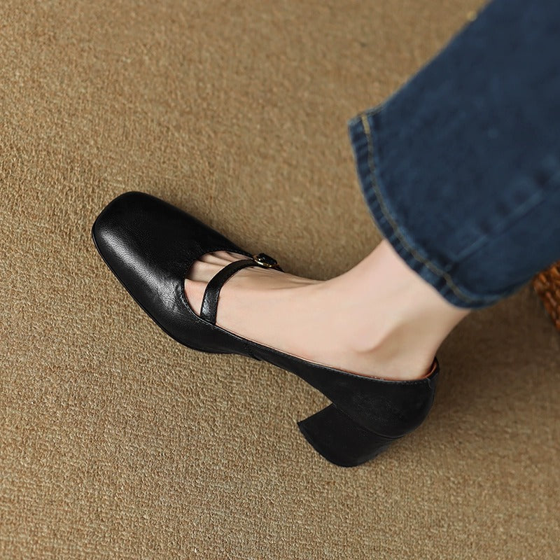 Damen Ballerina-Pumps mit dekorativem Riemchen und komfortablem Blockabsatz R&B