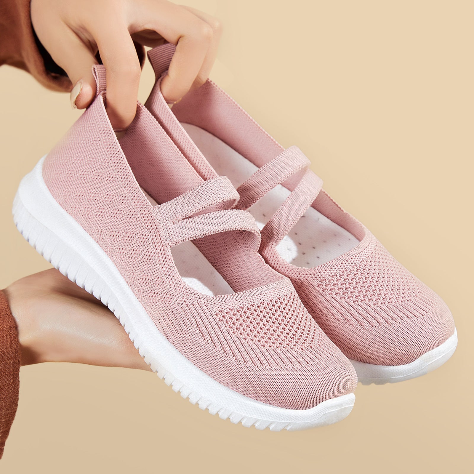 Damen Komfortable Slip-On Freizeitschuhe mit elastischen Riemen R&B