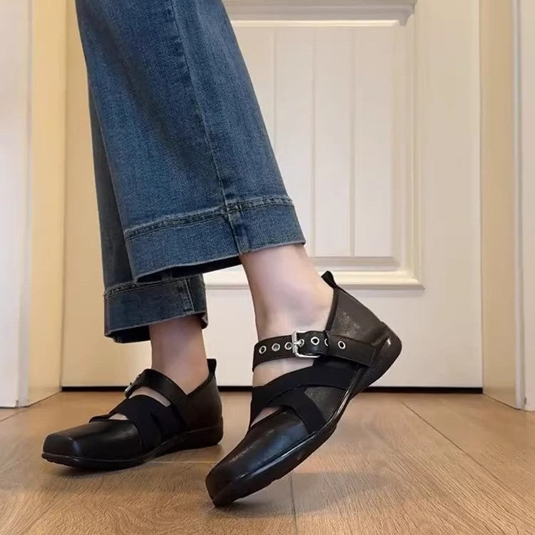 Damen Komfortable Ballerinas mit elastischen Kreuzriemen