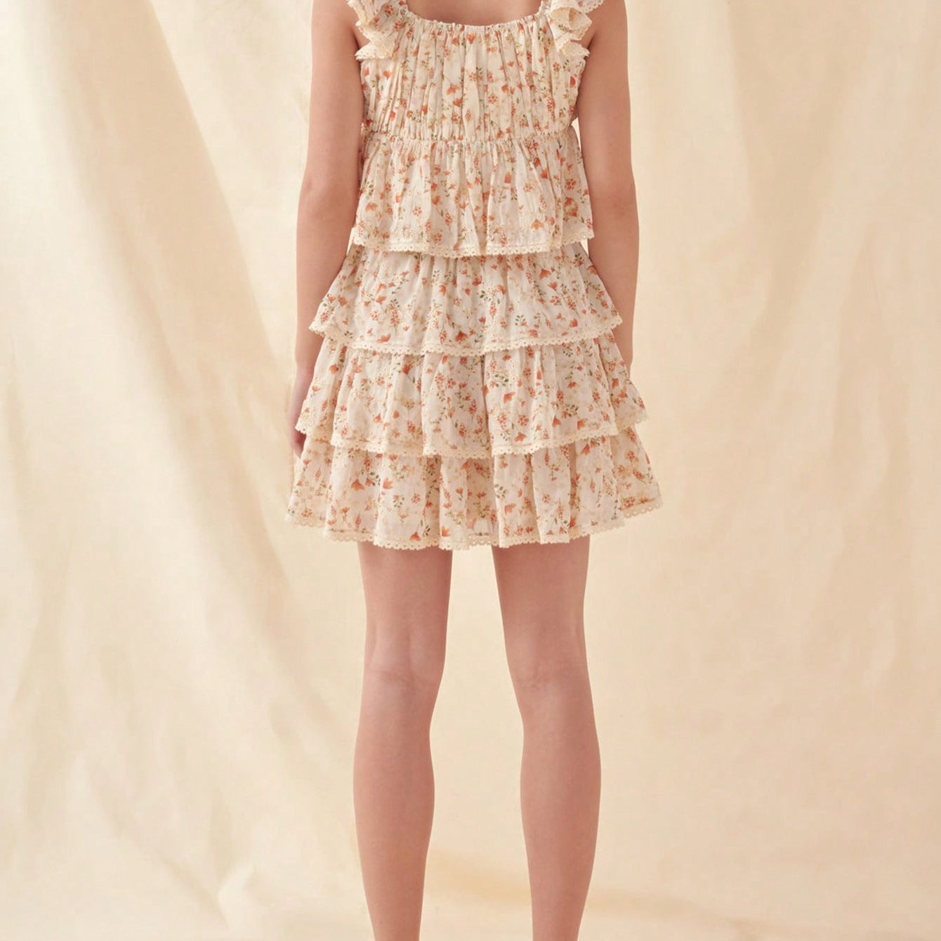 Damen schwingender Minirock mit floralen Rüschendetails R&B