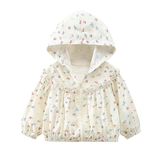 Mädchen Nan leichte Kapuzen-Rüschensaum Baby Windbreaker Jacke R&B