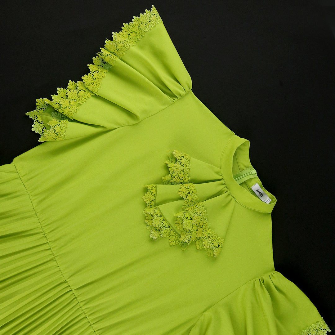 Damen Elegantes Maxi-Kleid mit Plisseefalten und Rüschendetails R&B