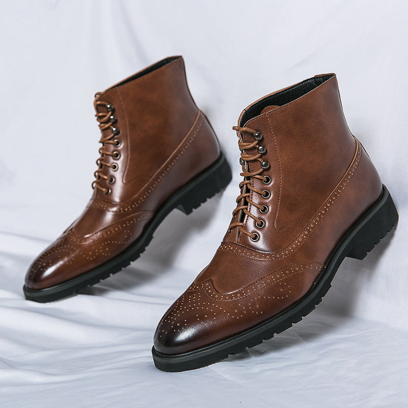 Damen Elegante Hochgeschlossene Schnürstiefel aus Leder R&B