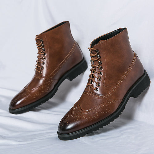 Damen Elegante Hochgeschlossene Schnürstiefel aus Leder R&B