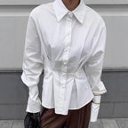 Damen Modische Hemdbluse mit tailliertem Schnitt und voluminösen Ärmeln R&B