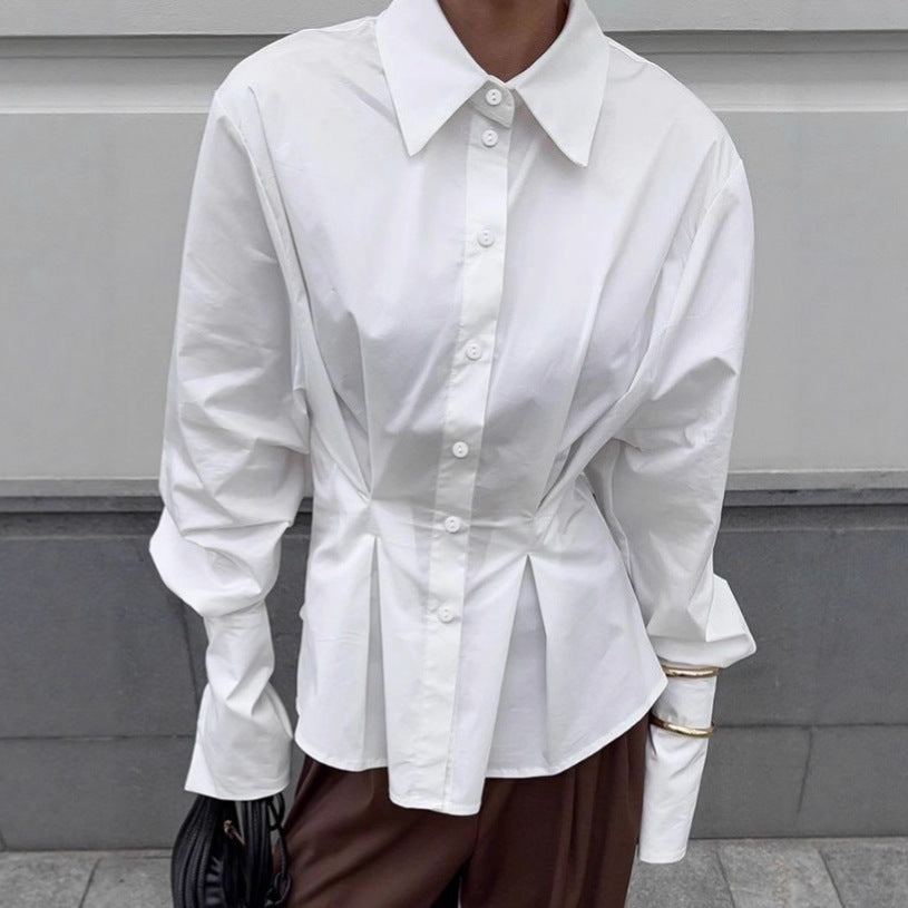 Damen Modische Hemdbluse mit tailliertem Schnitt und voluminösen Ärmeln R&B