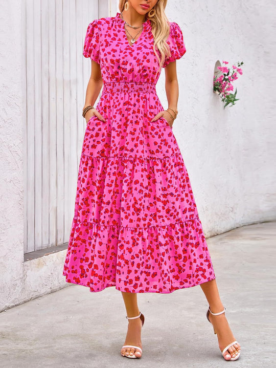 Damen Maxi-Kleid mit floralen Mustern und rüschendem Saum R&B