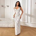 Damen Elegantes Spitzen-Maxikleid mit tiefem V-Ausschnitt und figurformendem Design R&B