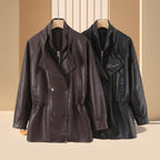 Damen Kunstlederjacke mit breitem Revers und praktischen Taschen R&B