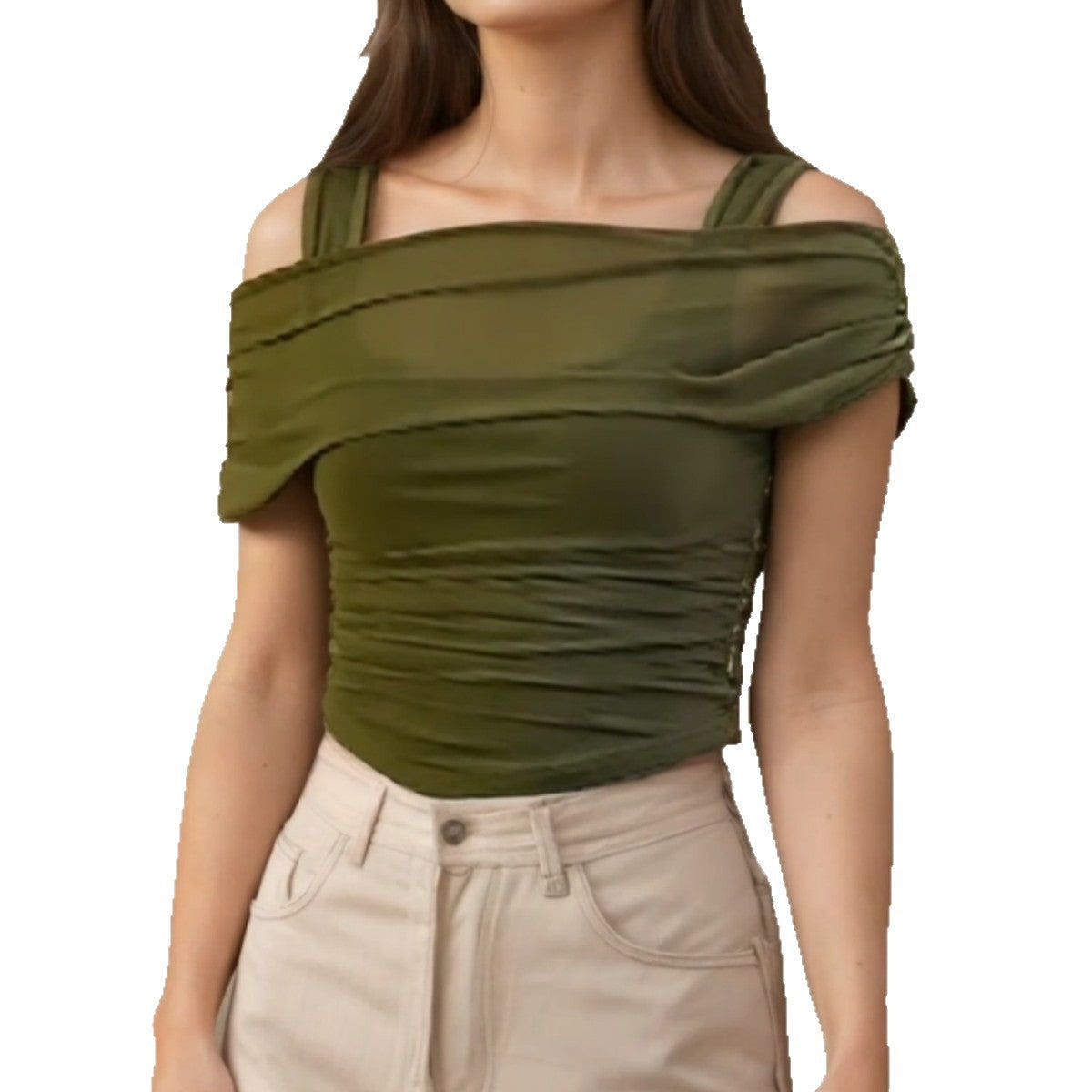 Damen Off-Shoulder Oberteil mit Raffung R&B