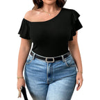 Damen Off-Shoulder Body mit Rüschendetail R&B