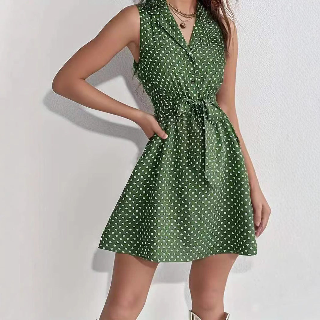 Damen Polka-Dot Blusenkleid mit tailliertem Schnitt und schwingendem Rock R&B