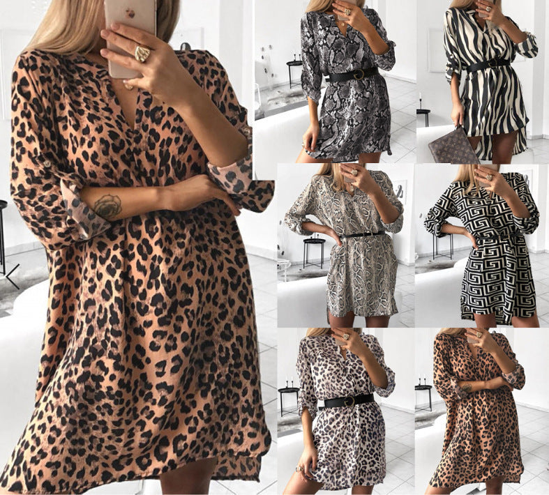 Damen Hemdkleid mit geometrischem Muster und Taillengürtel R&B