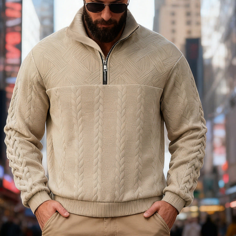 Herren Fleece-Pullover mit hohem Kragen und Reißverschluss R&B