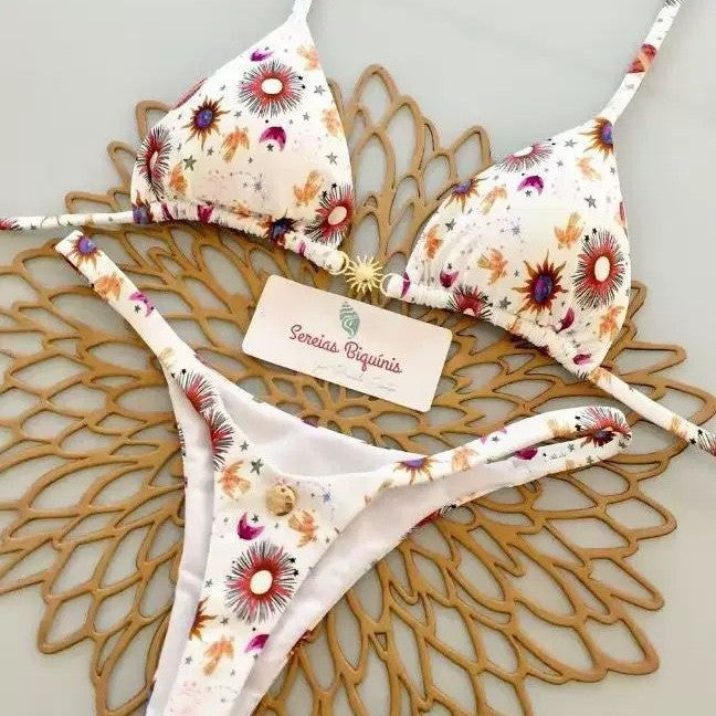 Damen Triangel-Bikini-Set mit floralen Mustern und verstellbaren Trägern R&B