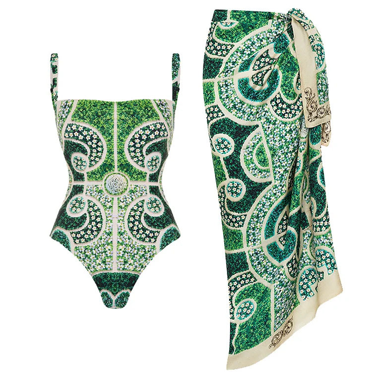 Damen Einteiler Badeanzug mit kunstvollem Blumenmuster R&B