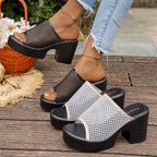 Damen Plateausandalen mit Netz-Obermaterial und robustem Blockabsatz