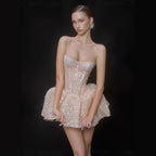 Damen Glamouröses Cocktailkleid mit funkelnden Pailletten und ausgefallener Rockform R&B