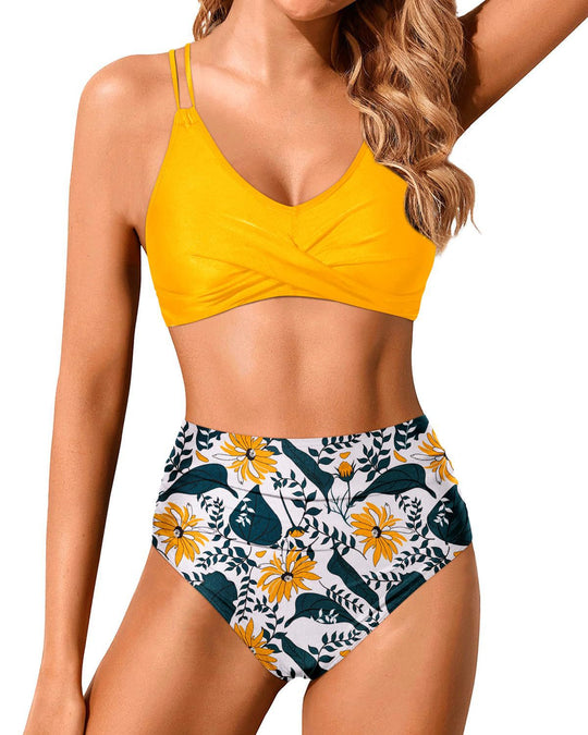 Damen Hochtailliertes Bikini-Set mit gerafftem Oberteil R&B