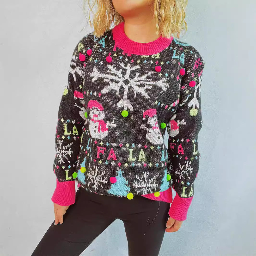 Damen weihnachtlicher Pullover mit bunten Applikationen und festlichem Design R&B