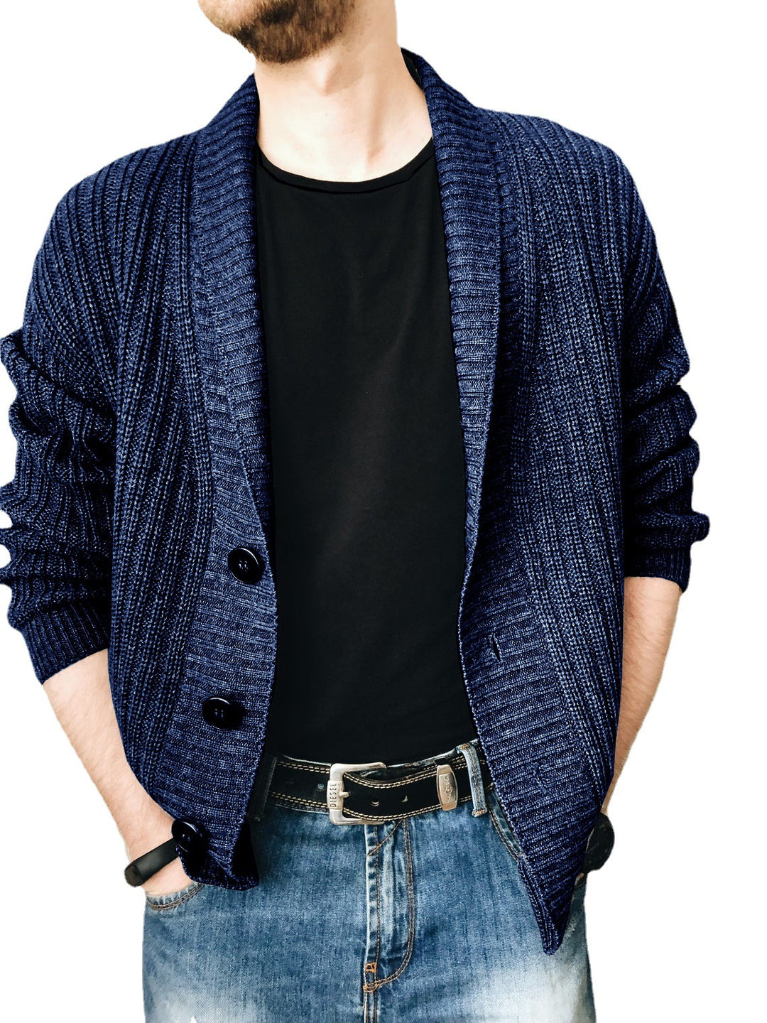 Herren Strickjacke mit modischem Schalkragen und praktischen Knöpfen R&B
