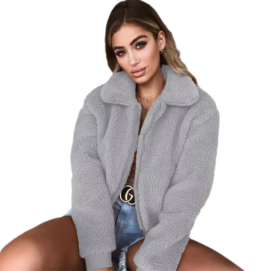 Damen Kuschelige Teddyjacke mit hohem Kragen R&B