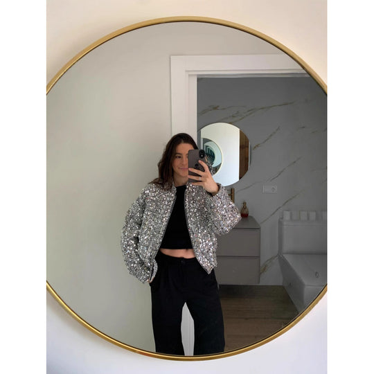 Damen Funkelnde Paillettenjacke mit lässigem Schnitt R&B