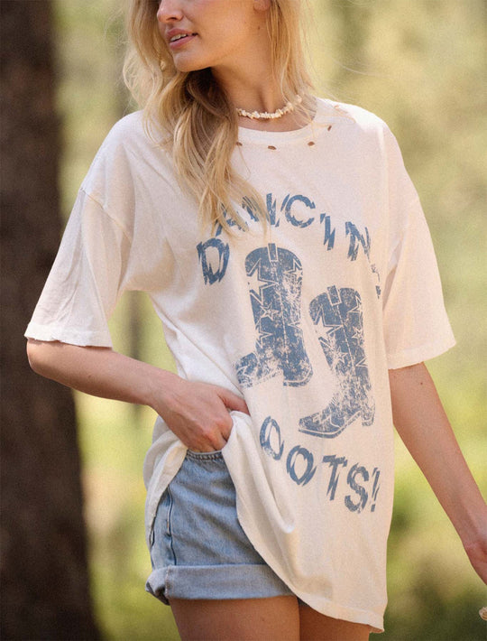 Damen Oversized T-Shirt mit nostalgischem Porto-Druck R&B